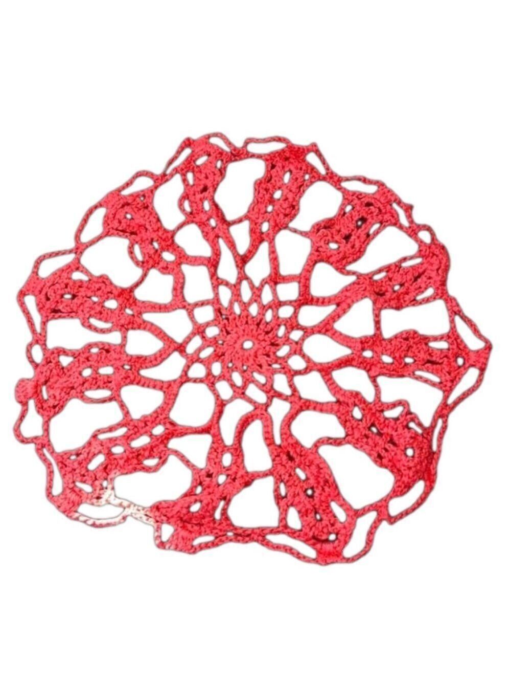 Handmade red crochet doily​​​​​